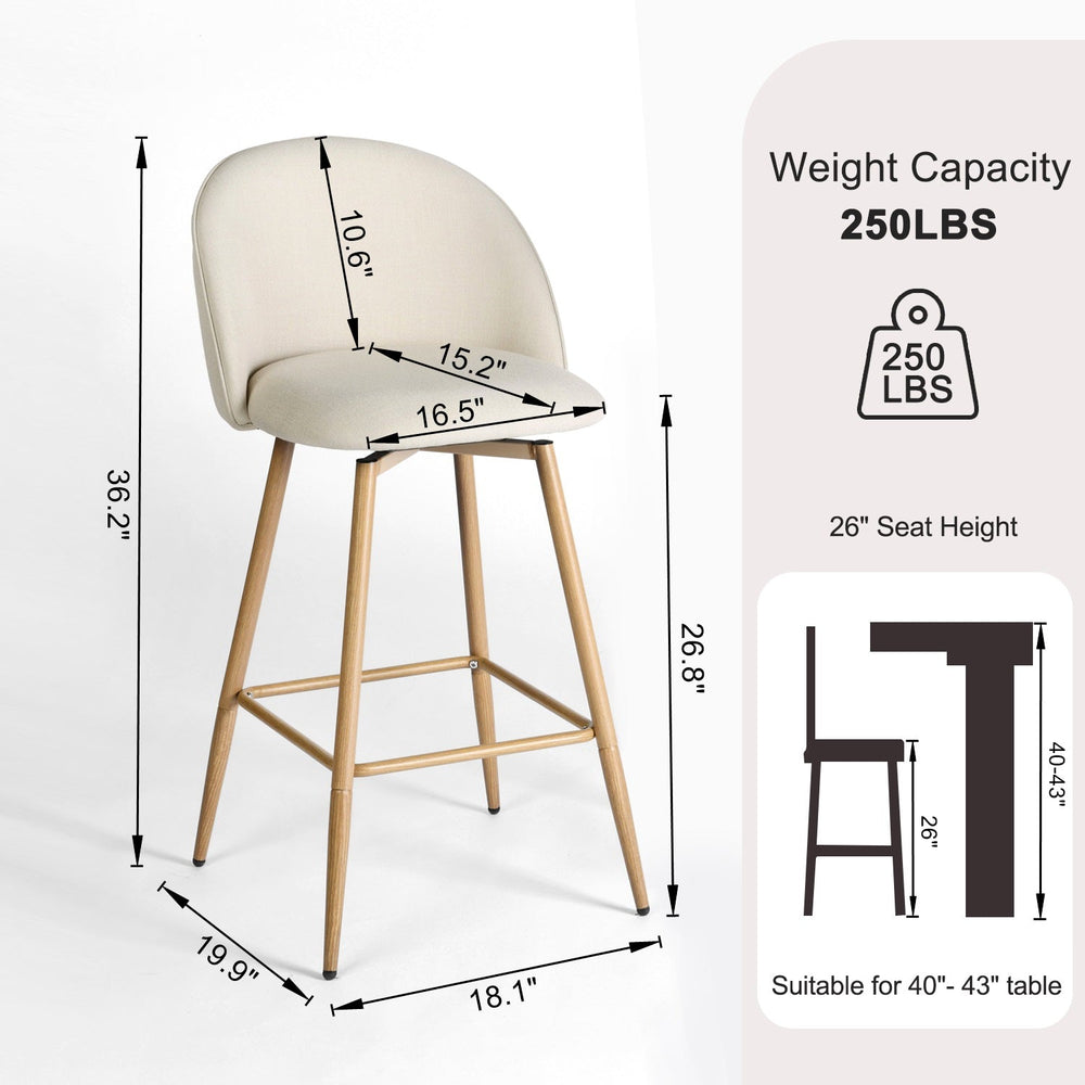 Haseeb Modern Swivel Upholstered Counter Bar Stools With Wooden look metal Legs-HOMY CASA