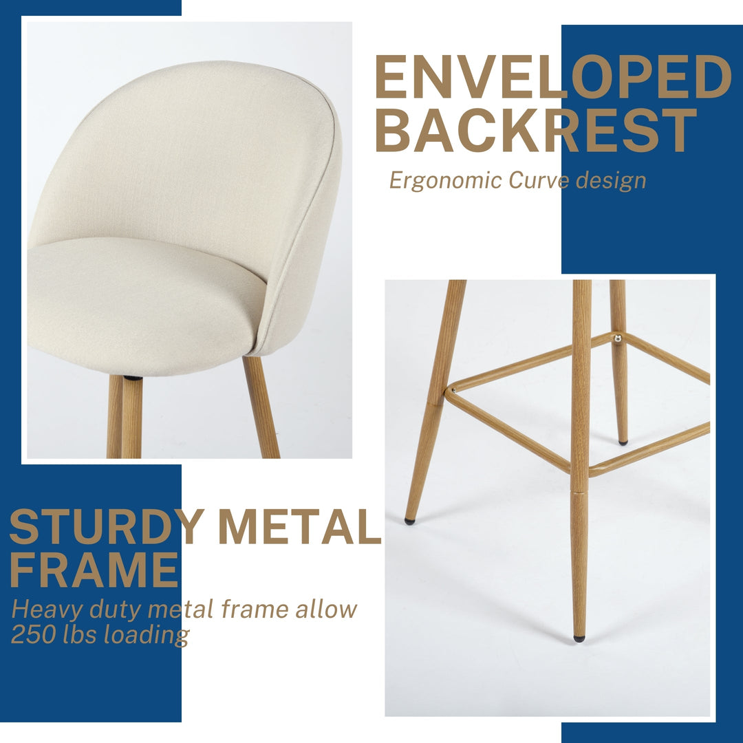Haseeb Modern Swivel Upholstered Counter Bar Stools With Wooden look metal Legs-HOMY CASA