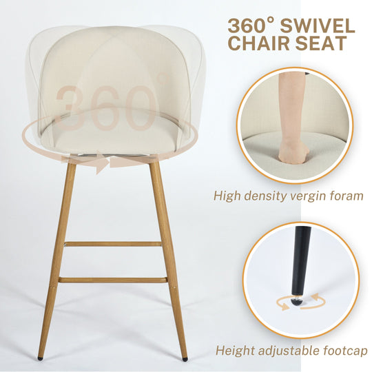Haseeb Modern Swivel Upholstered Counter Bar Stools With Wooden look metal Legs-HOMY CASA