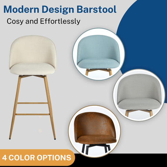 Haseeb Modern Swivel Upholstered Counter Bar Stools With Wooden look metal Legs-HOMY CASA