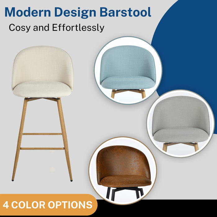 Haseeb Modern Swivel Upholstered Counter Bar Stools With Wooden look metal Legs-HOMY CASA