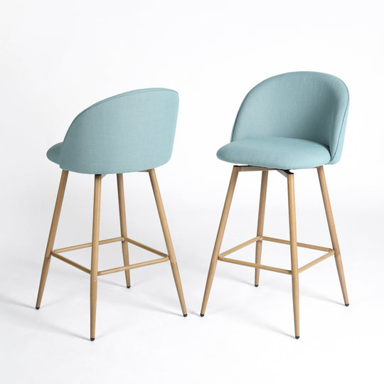 Haseeb Modern Swivel Upholstered Counter Bar Stools With Wooden look metal Legs-HOMY CASA