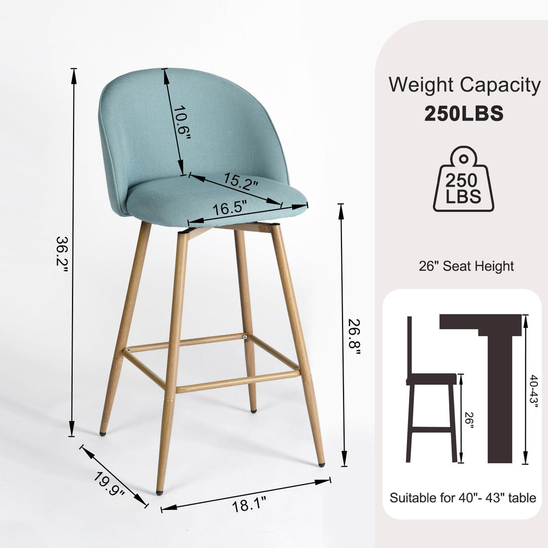Haseeb Modern Swivel Upholstered Counter Bar Stools With Wooden look metal Legs-HOMY CASA