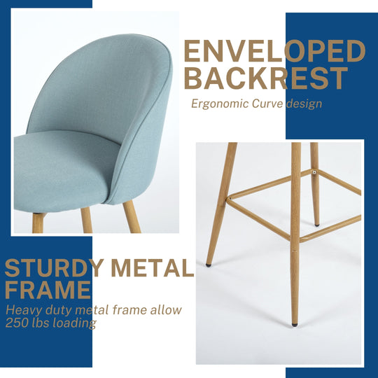 Haseeb Modern Swivel Upholstered Counter Bar Stools With Wooden look metal Legs-HOMY CASA