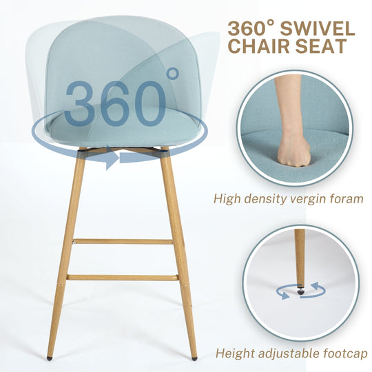 Haseeb Modern Swivel Upholstered Counter Bar Stools With Wooden look metal Legs-HOMY CASA