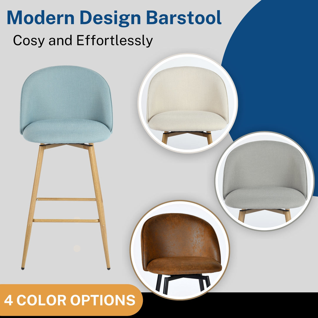 Haseeb Modern Swivel Upholstered Counter Bar Stools With Wooden look metal Legs-HOMY CASA