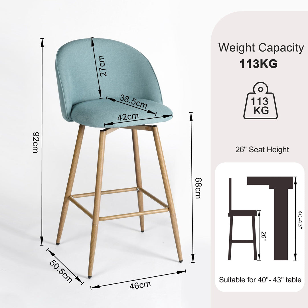 Haseeb Modern Swivel Upholstered Counter Bar Stools With Wooden look metal Legs-HOMY CASA
