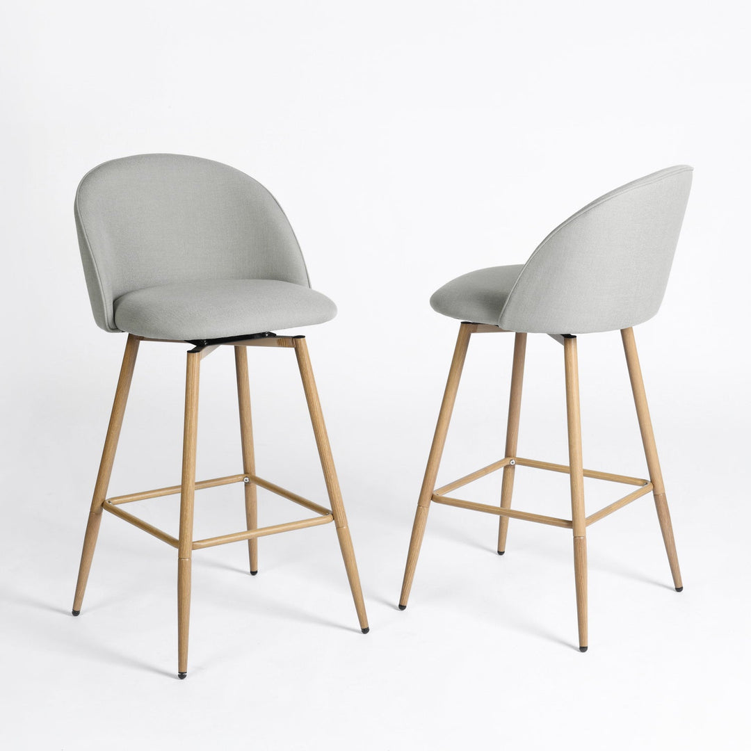 Haseeb Modern Swivel Upholstered Counter Bar Stools With Wooden look metal Legs-HOMY CASA