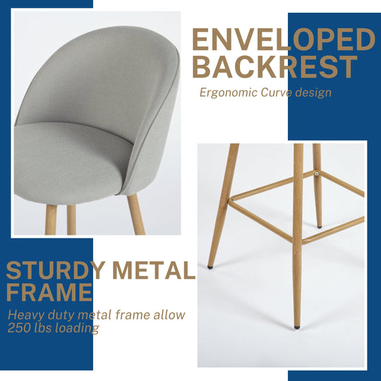 Haseeb Modern Swivel Upholstered Counter Bar Stools With Wooden look metal Legs-HOMY CASA