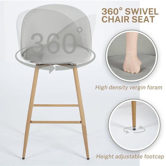 Haseeb Modern Swivel Upholstered Counter Bar Stools With Wooden look metal Legs-HOMY CASA