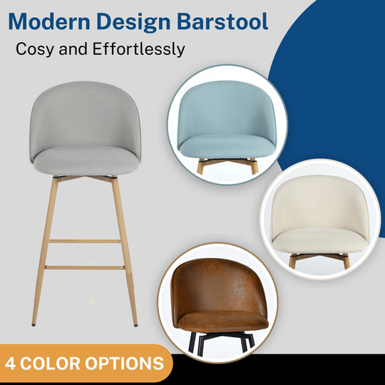 Haseeb Modern Swivel Upholstered Counter Bar Stools With Wooden look metal Legs-HOMY CASA
