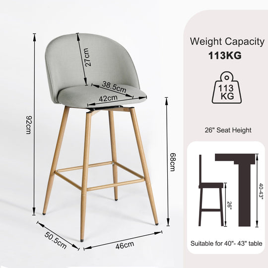 Haseeb Modern Swivel Upholstered Counter Bar Stools With Wooden look metal Legs-HOMY CASA