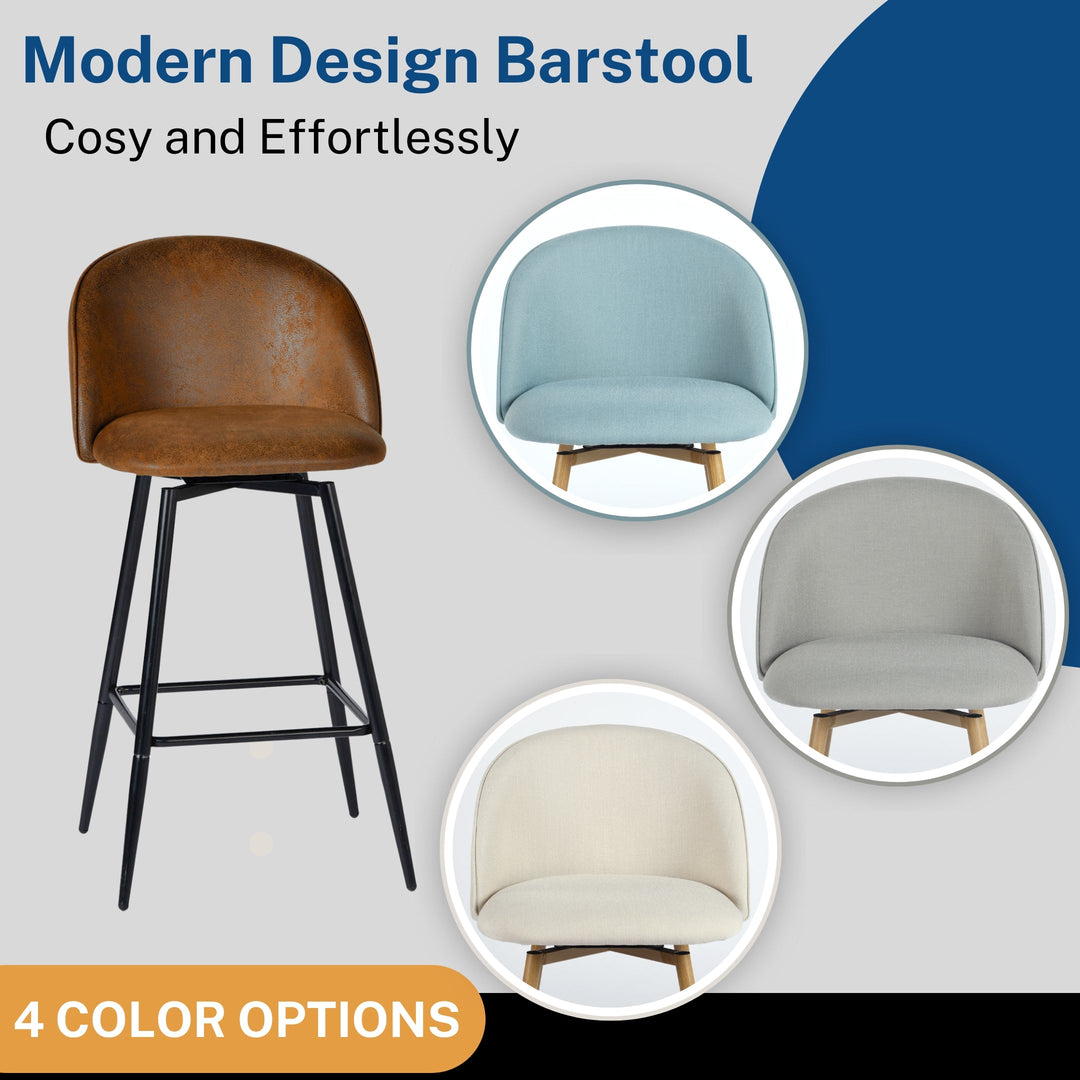 Haseeb Modern Swivel Upholstered Counter Bar Stools With Wooden look metal Legs-HOMY CASA