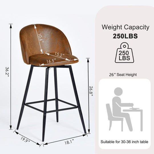 Haseeb Modern Swivel Upholstered Counter Bar Stools With Wooden look metal Legs-HOMY CASA