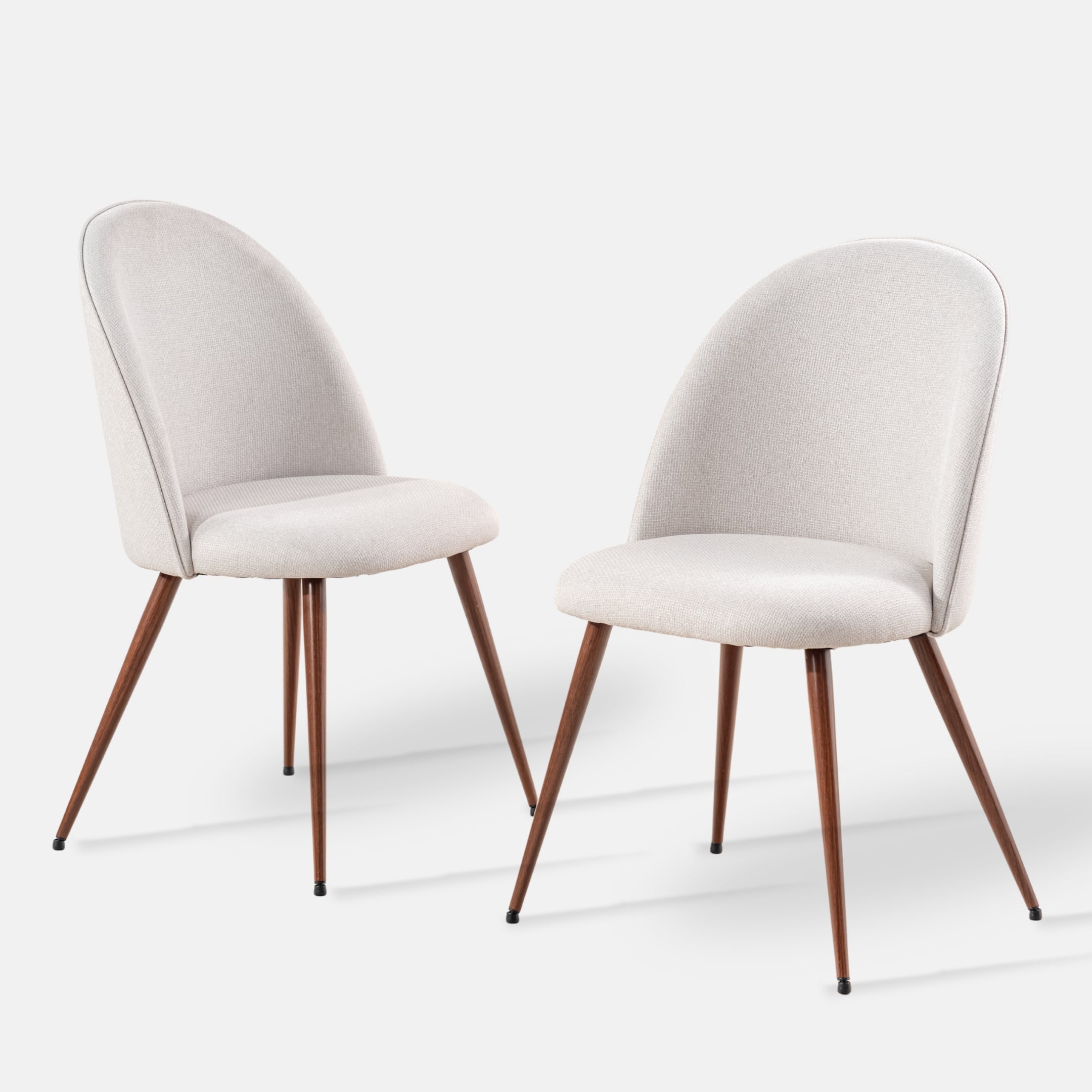 haven beige fabric dining chair set of 2 - high back upholstery seat - walnut wood legs modern style