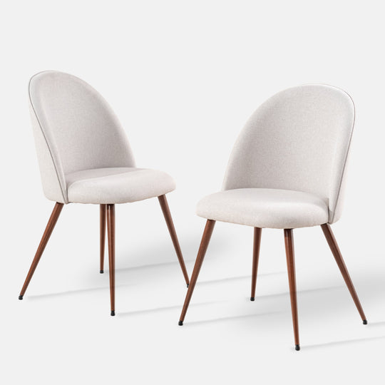 haven beige fabric dining chair set of 2 - high back upholstery seat - walnut wood legs modern style