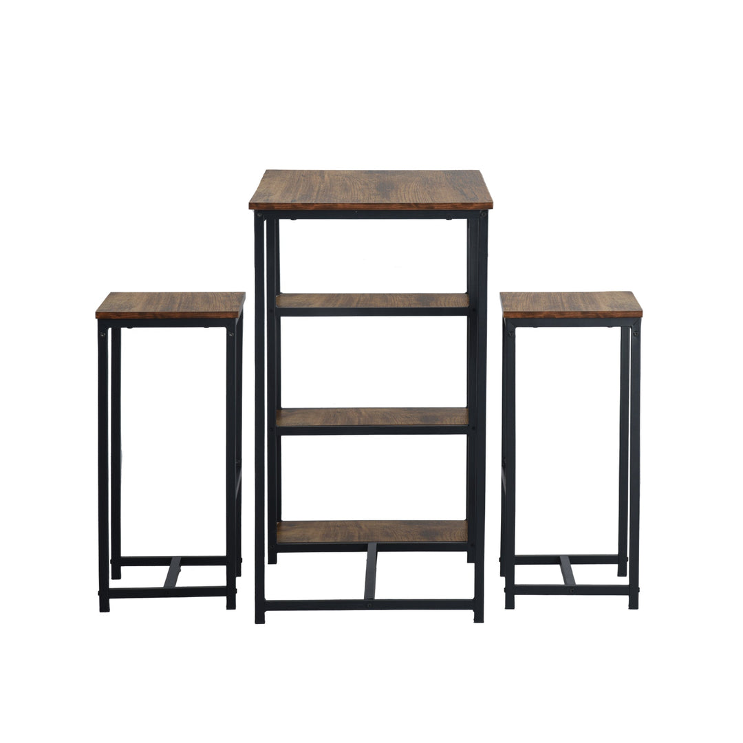 counter dining table set with crimson MDF top-open storage shelf, sturdy metal frame-2 barstools for kitchen or dining room