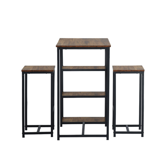 counter dining table set with crimson MDF top-open storage shelf, sturdy metal frame-2 barstools for kitchen or dining room