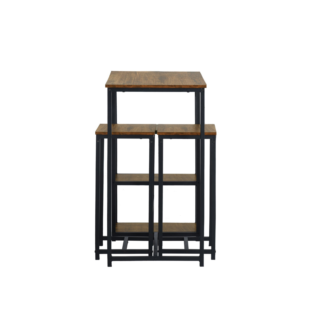 counter dining table set with crimson MDF top-open storage shelf, sturdy metal frame-2 barstools for kitchen or dining room