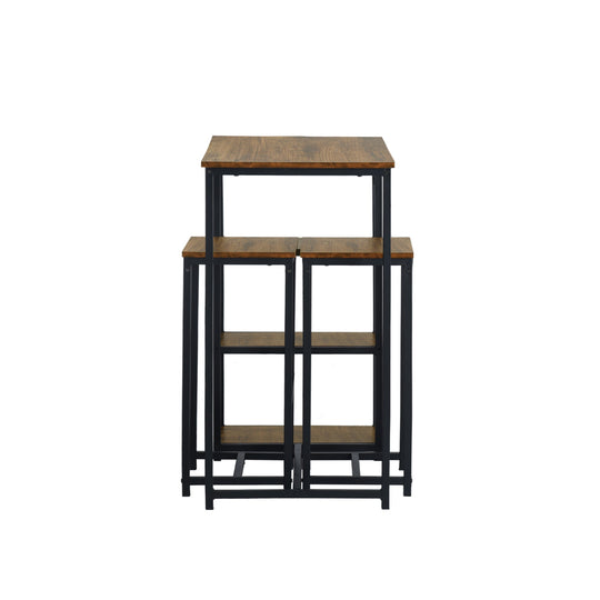counter dining table set with crimson MDF top-open storage shelf, sturdy metal frame-2 barstools for kitchen or dining room