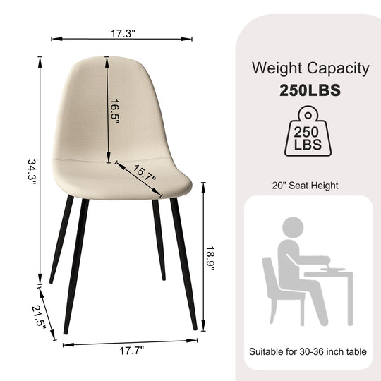 Beige Fabric Upholstered Side Dining Chairs (Set of 4) - Homy Casa - HomyCasa