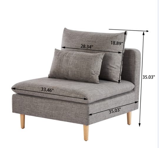 Edeline Grey Fabric Accent Chair with Pillows - Homy Casa