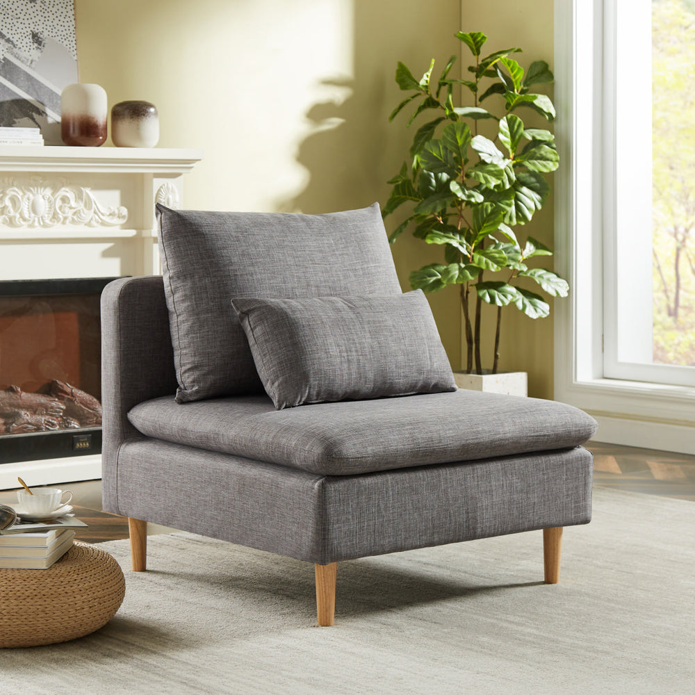Edeline Grey Fabric Accent Chair with Pillows - Homy Casa