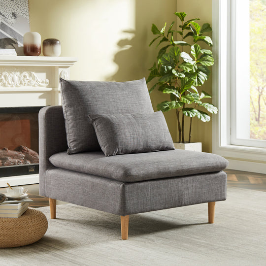 Edeline Grey Fabric Accent Chair with Pillows - Homy Casa