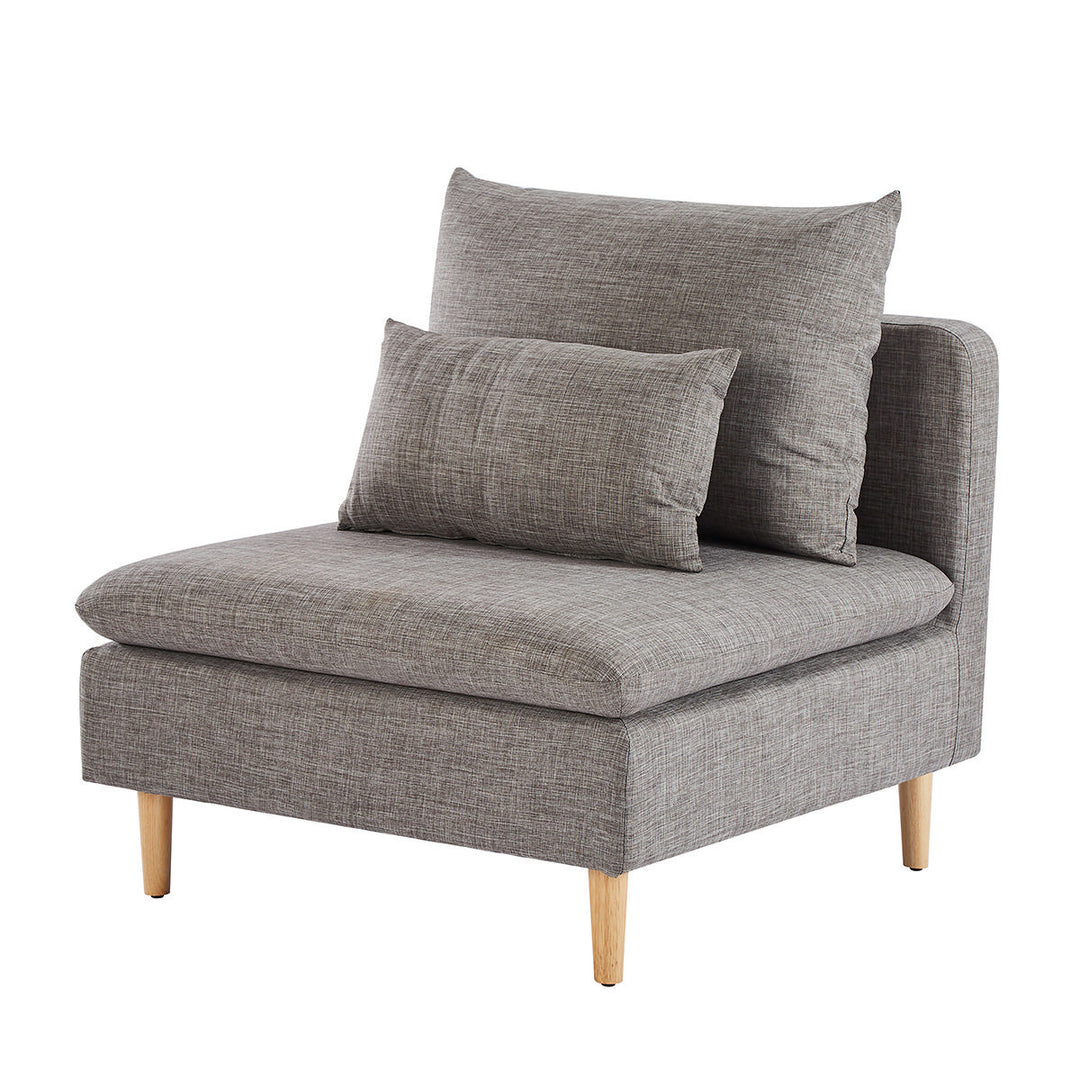 edeline armless single sofa - accent chair - beige fabric upholstery with wooden legs - sleek and modern for living room or bedroom