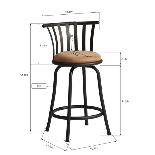 Pistil 24/29 inch Swivel Suede brown upholstery Bar Stool -Homy Casa