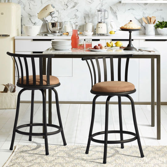 Pistil 24/29 inch Swivel Suede brown upholstery Bar Stool -Homy Casa