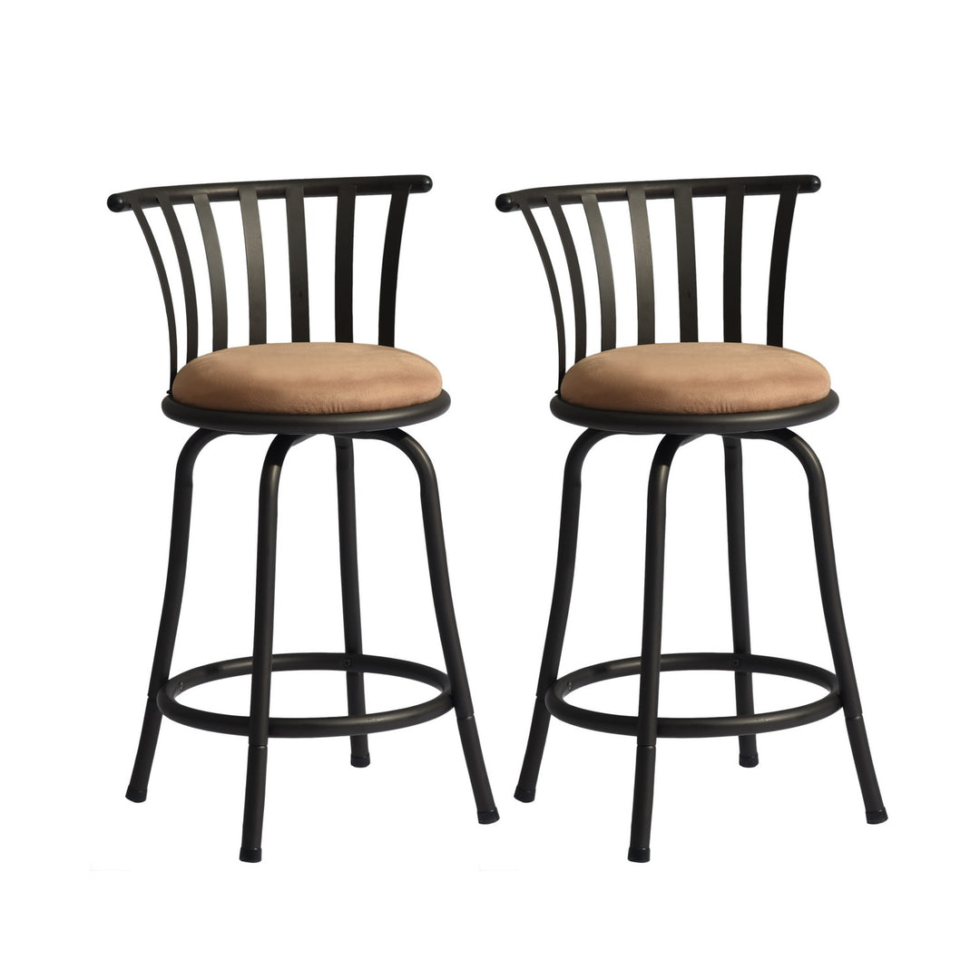 pistil swivel bar stool -microsuede brown upholstery seat with black metal legs - rustic and stylish for kitchen or bar