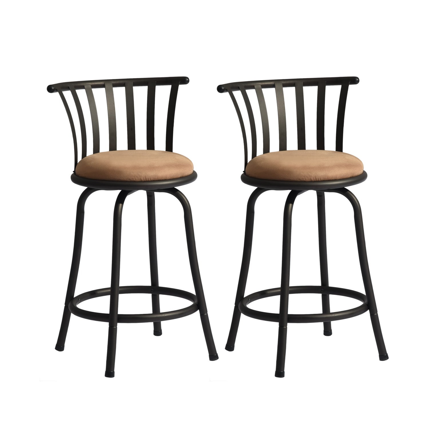 pistil swivel bar stool -microsuede brown upholstery seat with black metal legs - rustic and stylish for kitchen or bar