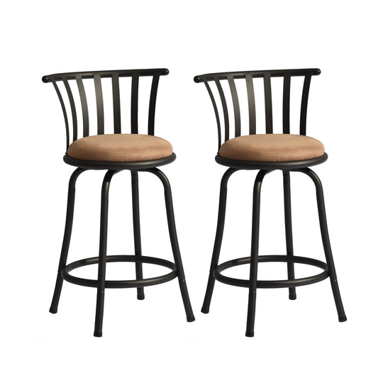 pistil swivel bar stool -microsuede brown upholstery seat with black metal legs - rustic and stylish for kitchen or bar