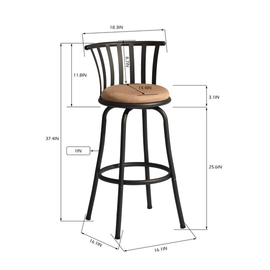 Pistil 24/29 inch Swivel Suede brown upholstery Bar Stool -Homy Casa