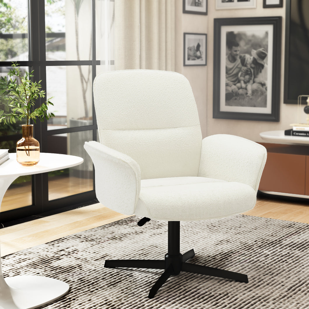 Adjustable Height Swivel Office Chair with Arms in Beige - Homy Casa
