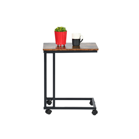 c-shaped end table, mobile side table with wheels for bedroom or living space