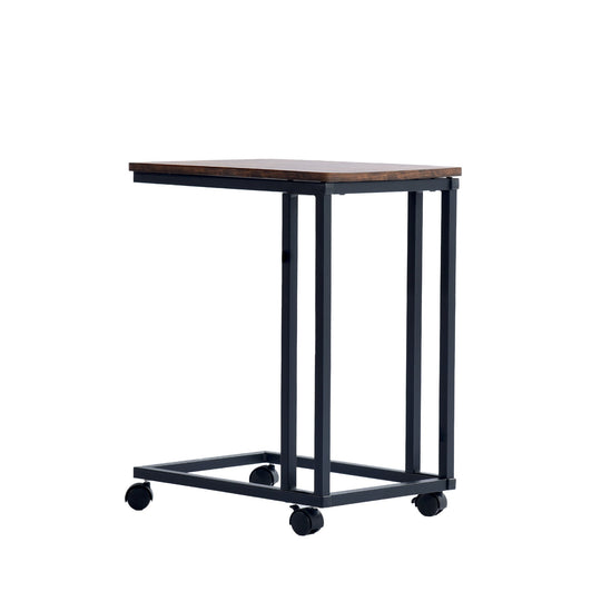 c-shaped end table, mobile side table with wheels for bedroom or living space