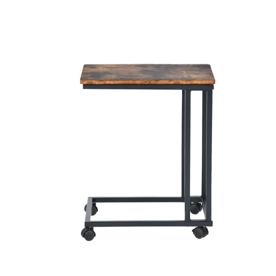 c-shaped end table, mobile side table with wheels for bedroom or living space