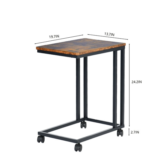 c-shaped end table, mobile side table with wheels for bedroom or living space