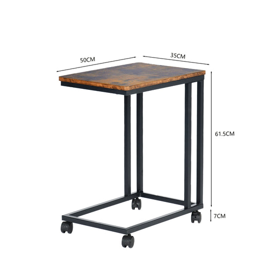 c-shaped end table, mobile side table with wheels for bedroom or living space