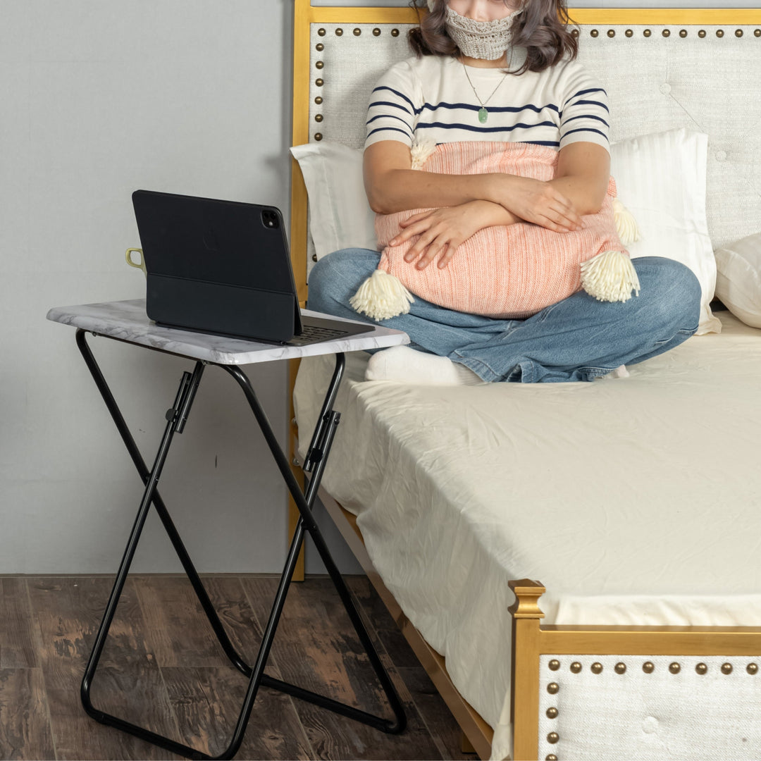 Joey modern foldable side tables set of 2 with marble or walnut top