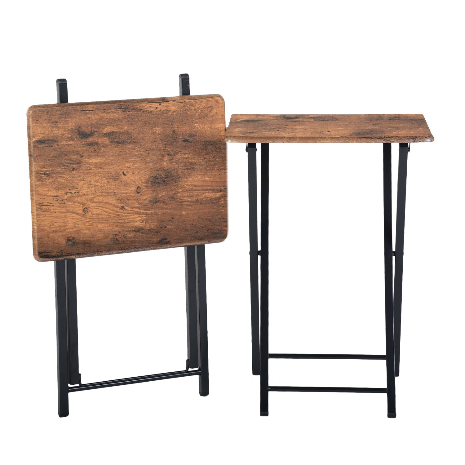 vintage brown foldable side table set of 2 - compact design - versatile use in living room or bedroom - sturdy construction with space-saving features