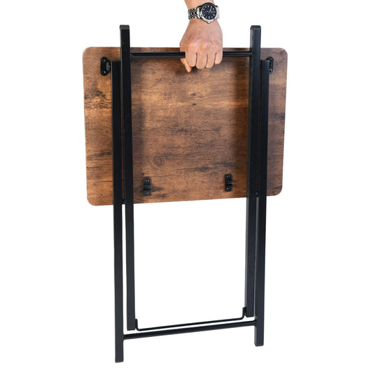 vintage brown foldable side table set of 2 - compact design - versatile use in living room or bedroom - sturdy construction with space-saving features