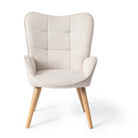Kanas Wingback Accent Chair with Wooden Legs in Beige & Suede Brown