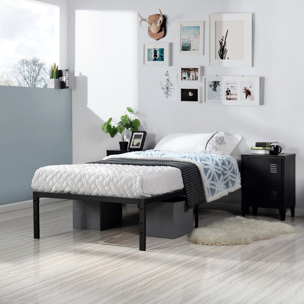  Kiela Industrial platform Bed frame - Sleek Black Design For Bedroom, Guest Room, Or Apartment-HOMY CASA