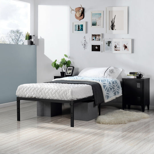  Kiela Industrial platform Bed frame - Sleek Black Design For Bedroom, Guest Room, Or Apartment-HOMY CASA