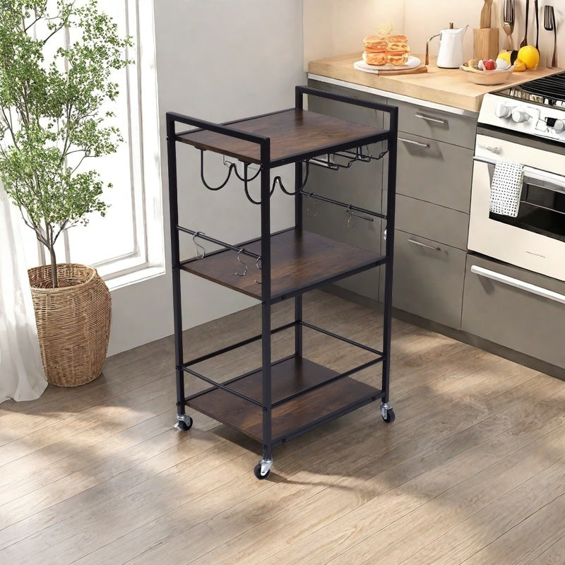 rolling kitchen cart, storage cart with drawer and shelves for home or dining