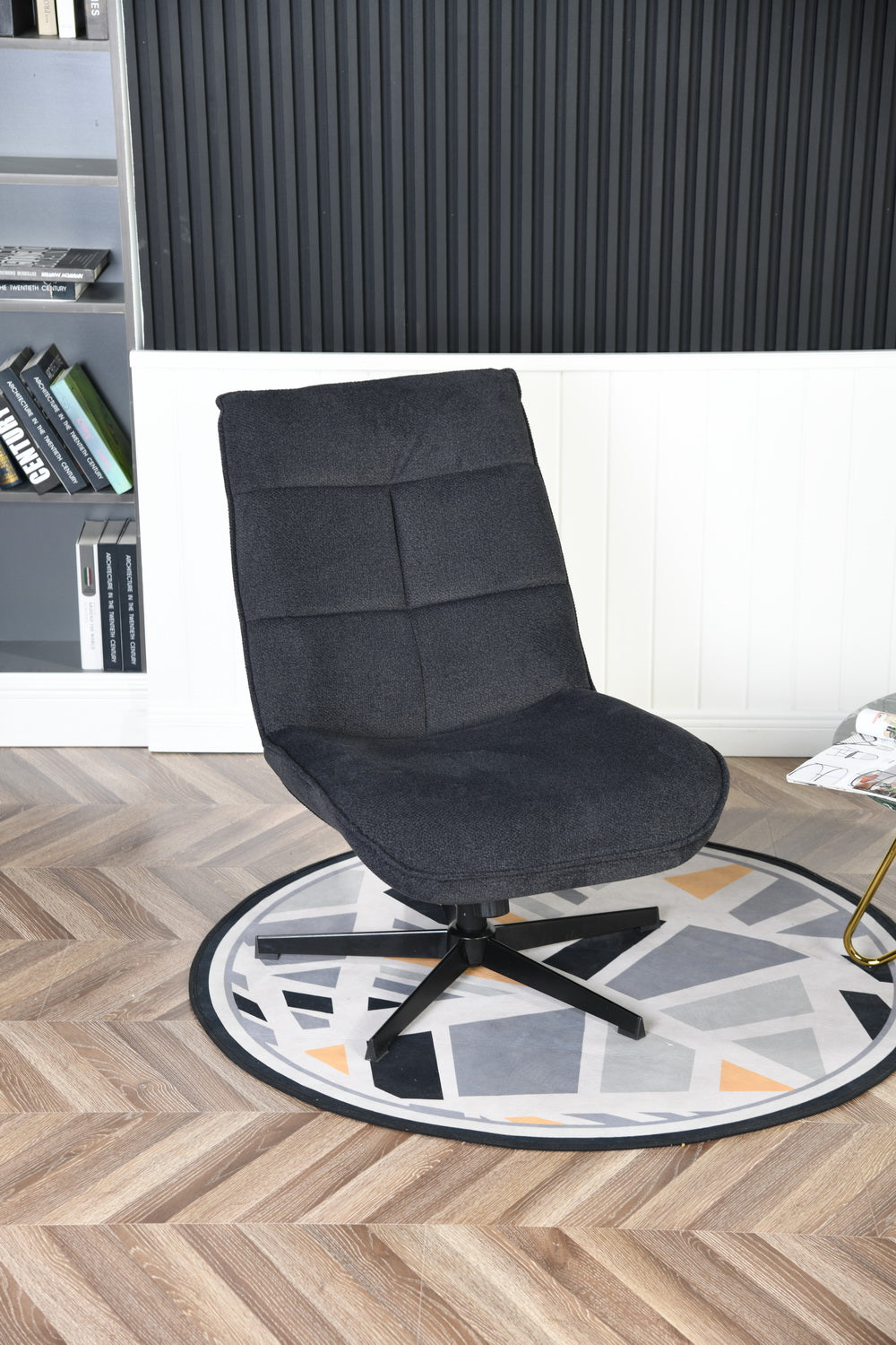 lucks dark grey swivel accent chair - dark grey fabric with adjustable backrest angle and black metal base - modern and comfortable for living room