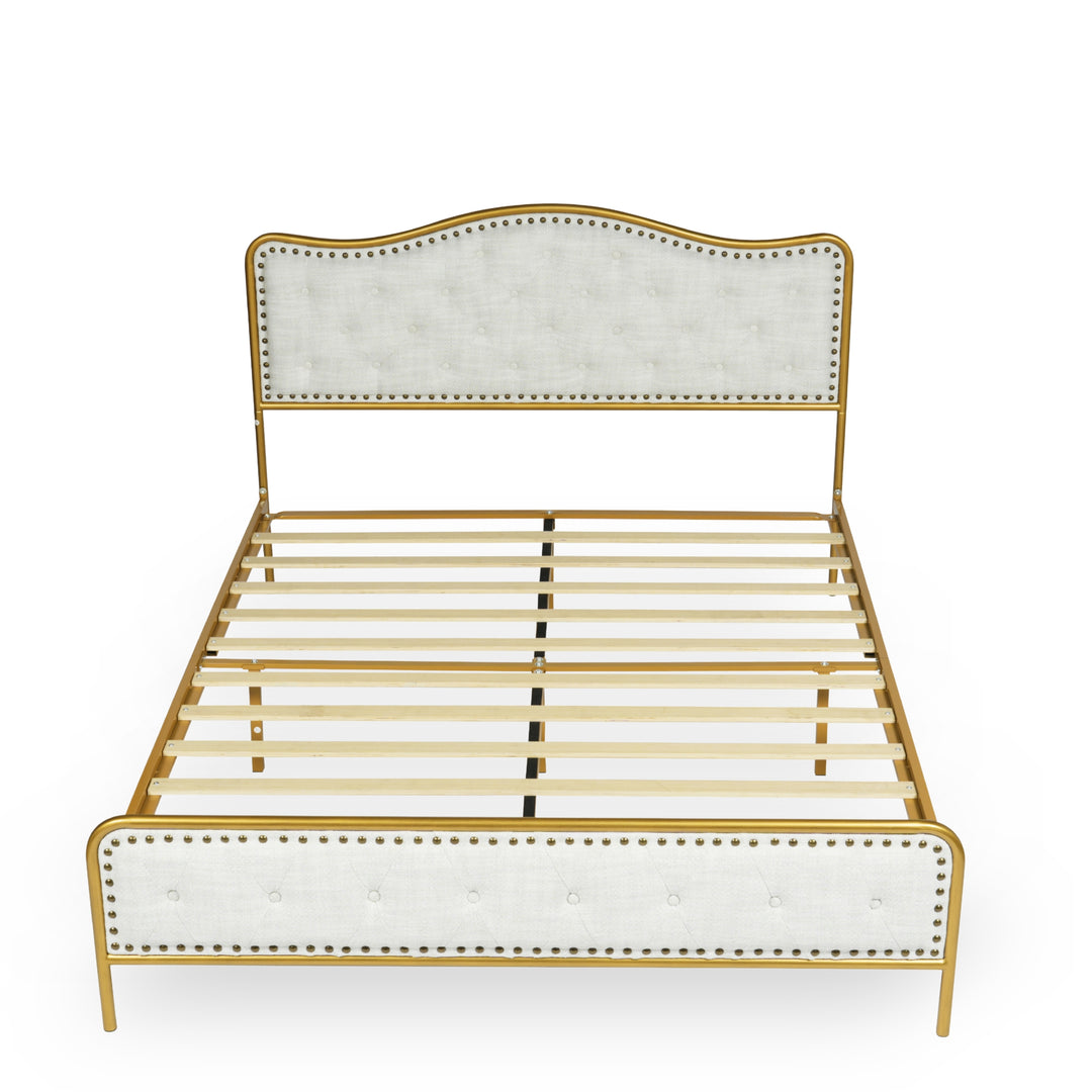 Merle Modern Queen Size Bed in Beige with Stylish Headboard-HOMY CASA